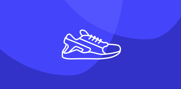 Exercise support White running shoe icon on a light and dark blue background