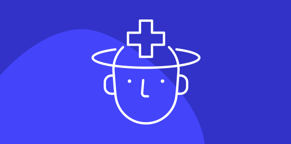 Mindfulness White head with band aid icon suggesting mental health healing on a light and dark blue background